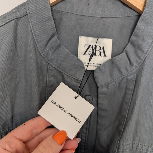 BNWT Zara Amelia Jumpsuit Slate Grey Lace Up Front Boilersuit Med Cotton Linen - Picture 10 of 14